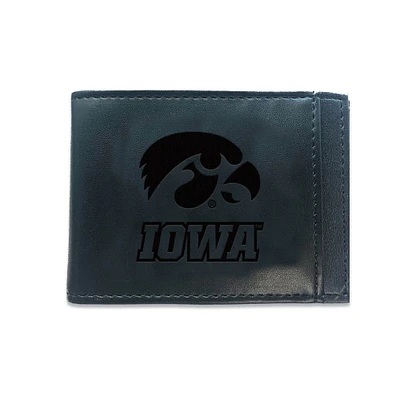 Black Iowa Hawkeyes Hybrid Leather Front Pocket Bi-Fold Wallet with Money Clip