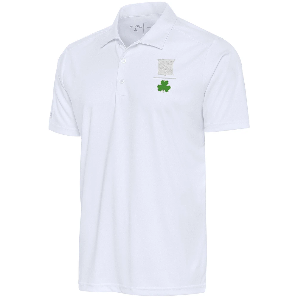 Men's Antigua White New York Rangers Shamrock Tribute Polo