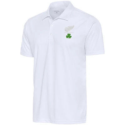 Men's Antigua White Detroit Red Wings Shamrock Tribute Polo