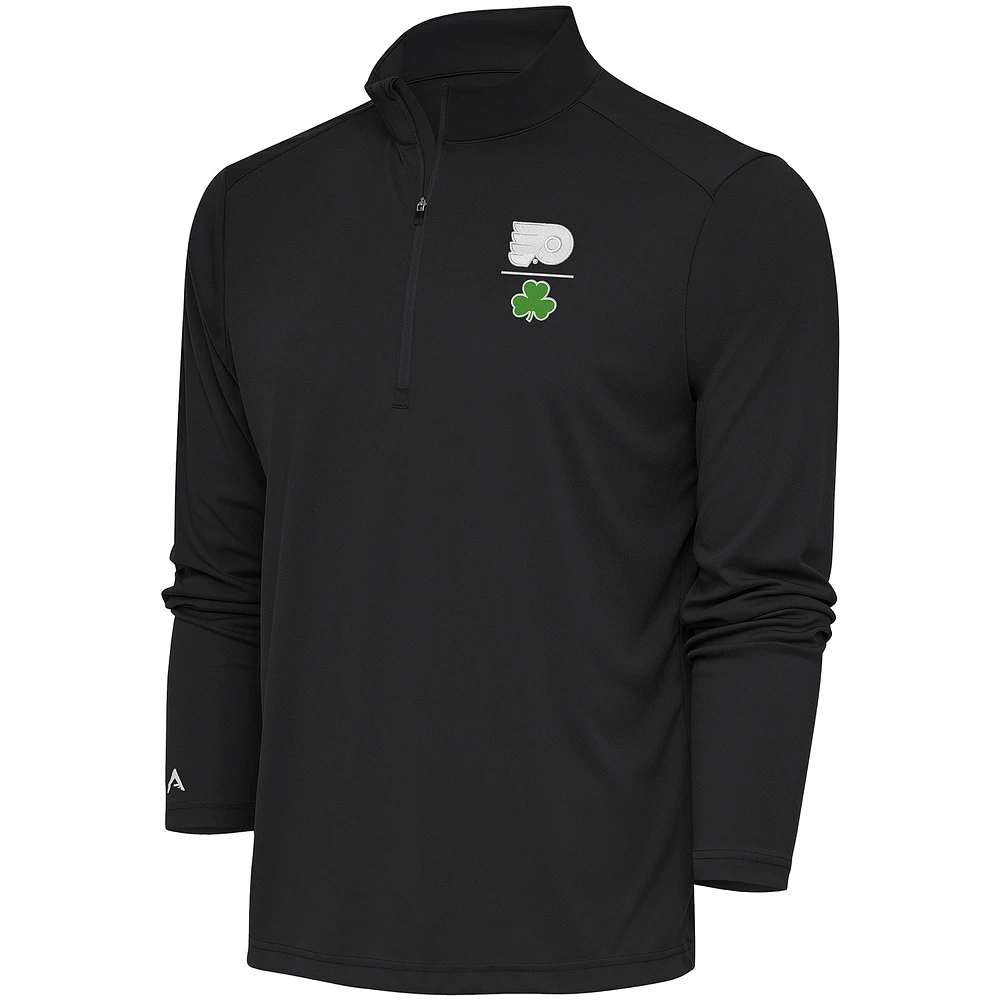 Men's Antigua Charcoal Philadelphia Flyers Shamrock Tribute Quarter-Zip Pullover Top
