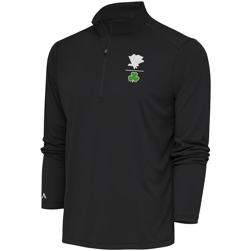 Men's Antigua Charcoal Pittsburgh Penguins Shamrock Tribute Quarter-Zip Pullover Top