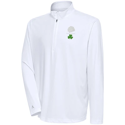 Men's Antigua White Chicago Blackhawks Shamrock Tribute Quarter-Zip Pullover Top