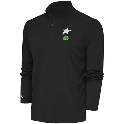 Men's Antigua Charcoal Dallas Stars Shamrock Tribute Quarter-Zip Pullover Top