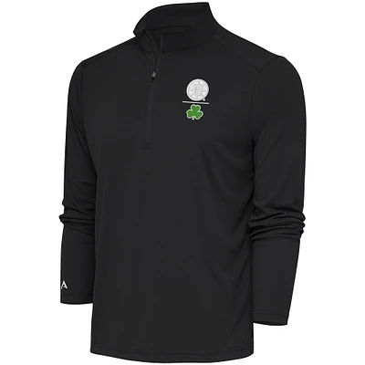 Men's Antigua Charcoal Boston Bruins Shamrock Tribute Quarter-Zip Pullover Top
