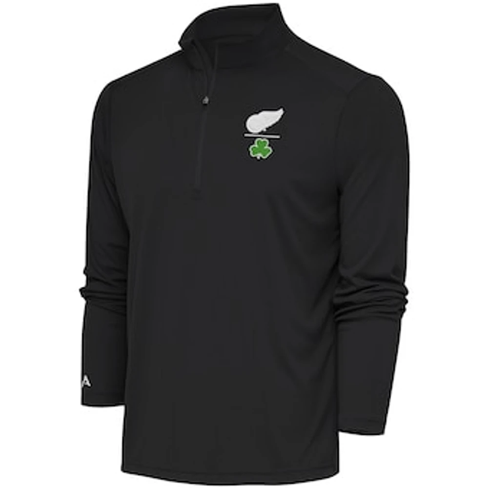 Men's Antigua Charcoal Detroit Red Wings Shamrock Tribute Quarter-Zip Pullover Top