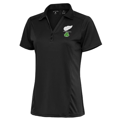 Women's Antigua Charcoal Detroit Red Wings Shamrock Tribute Polo
