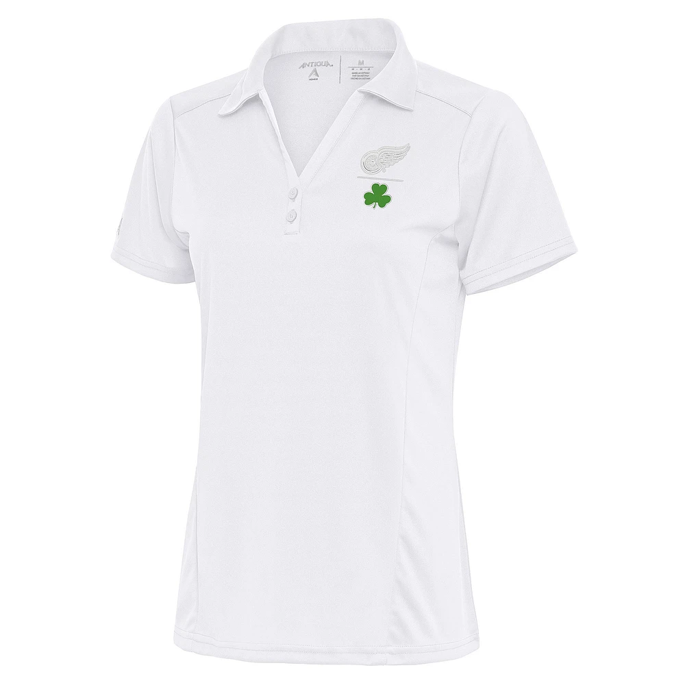 Women's Antigua White Detroit Red Wings Shamrock Tribute Polo