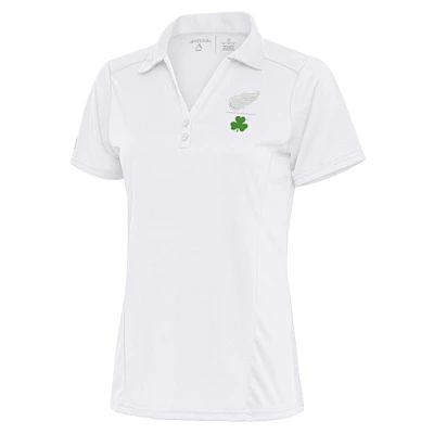 Women's Antigua White Detroit Red Wings Shamrock Tribute Polo
