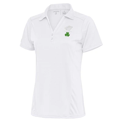 Women's Antigua White Minnesota Wild Shamrock Tribute Polo