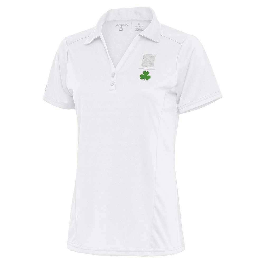 Women's Antigua White New York Rangers Shamrock Tribute Polo