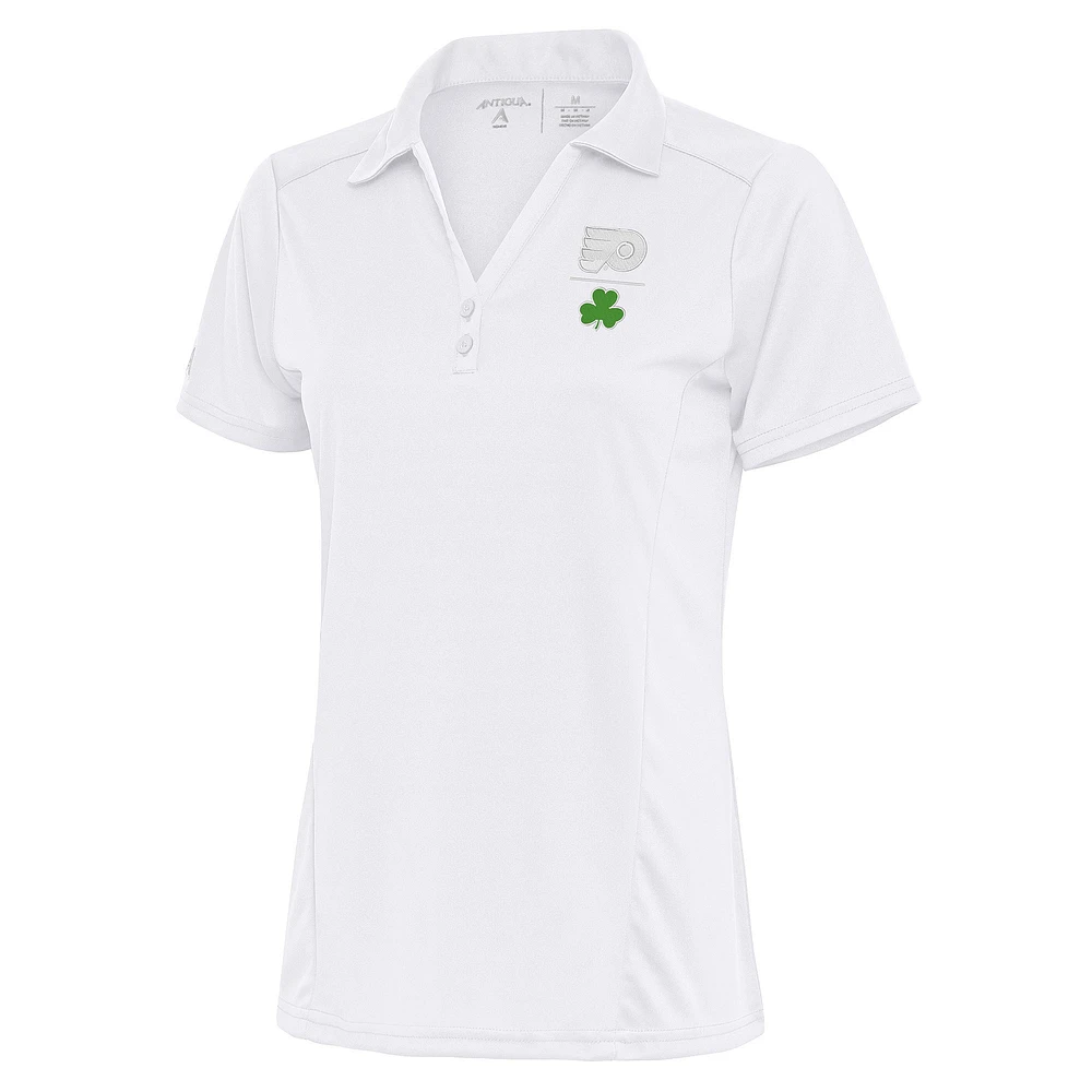Women's Antigua White Philadelphia Flyers Shamrock Tribute Polo