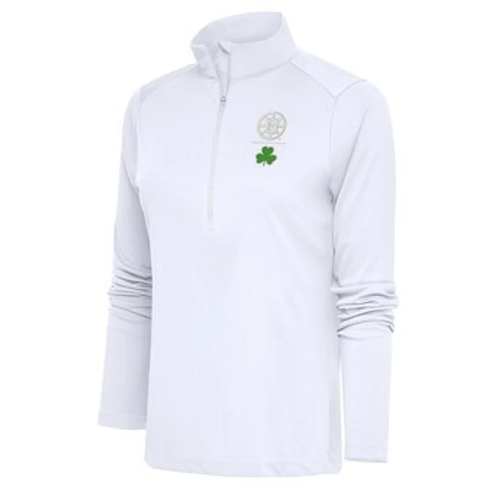 Women's Antigua White Boston Bruins Shamrock Tribute Half-Zip Pullover Top