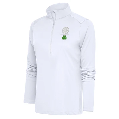 Women's Antigua White Boston Bruins Shamrock Tribute Half-Zip Pullover Top