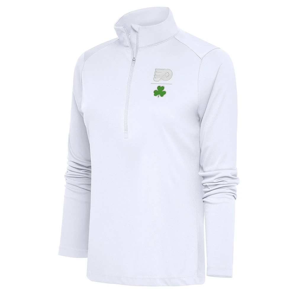 Women's Antigua White Philadelphia Flyers Shamrock Tribute Half-Zip Pullover Top