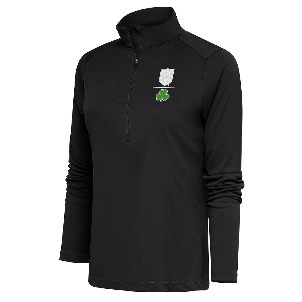 Women's Antigua Charcoal Vegas Golden Knights Shamrock Tribute Half-Zip Pullover Top