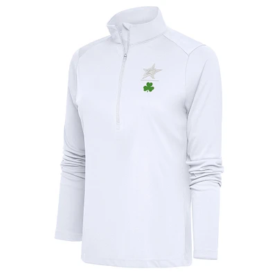 Women's Antigua White Dallas Stars Shamrock Tribute Half-Zip Pullover Top