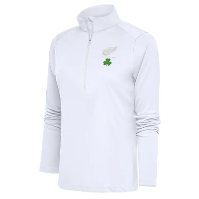 Women's Antigua White Detroit Red Wings Shamrock Tribute Half-Zip Pullover Top
