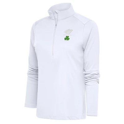 Women's Antigua White Minnesota Wild Shamrock Tribute Half-Zip Pullover Top