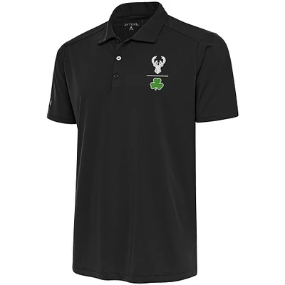 Men's Antigua Charcoal Milwaukee Bucks Shamrock Tribute Polo