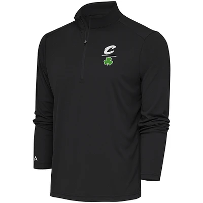 Men's Antigua Charcoal Cleveland Cavaliers Shamrock Tribute Quarter-Zip Pullover Top