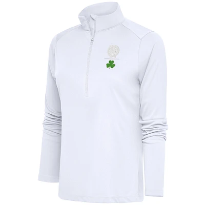 Women's Antigua White Boston Celtics Shamrock Tribute Half-Zip Pullover Top