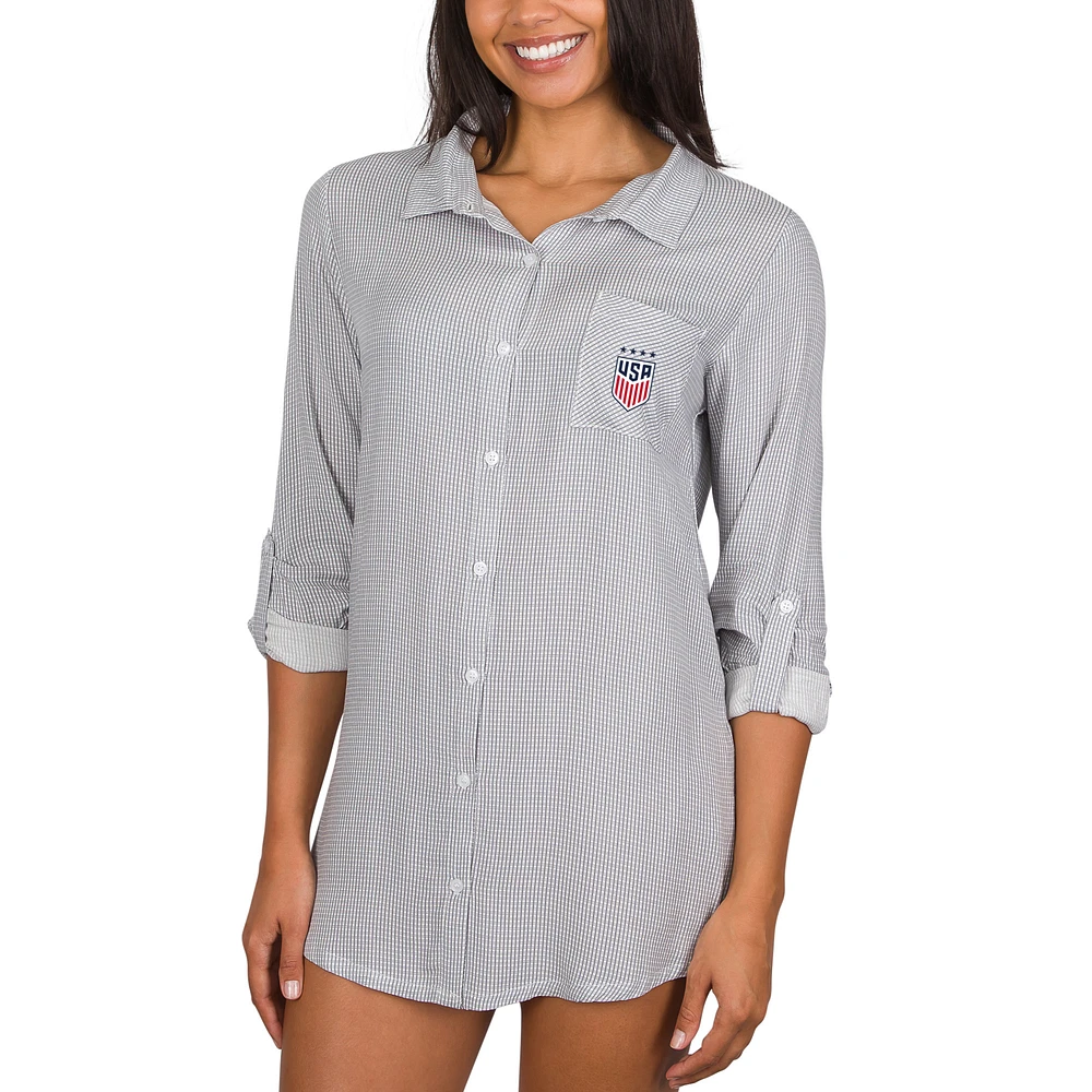Women's Concepts Sport Gray USWNT Melody Full-Button Long Sleeve Nightshirt