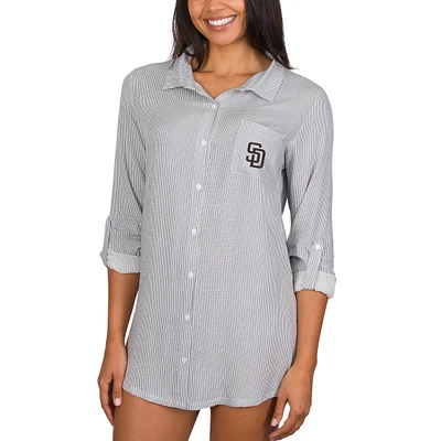 Women's Concepts Sport Gray San Diego Padres Melody Woven Full-Button Long Sleeve Nightshirt