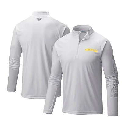 Men's Columbia White San Diego Padres Terminal Tackle Omni-Shade Raglan Quarter-Zip Pullover Top