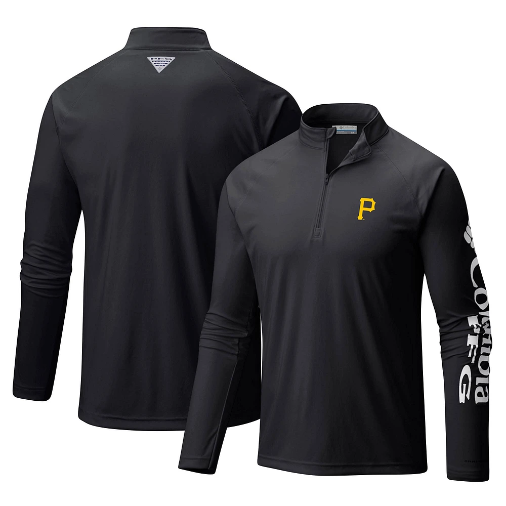 Men's Columbia Black Pittsburgh Pirates Terminal Tackle Omni-Shade Raglan Quarter-Zip Pullover Top
