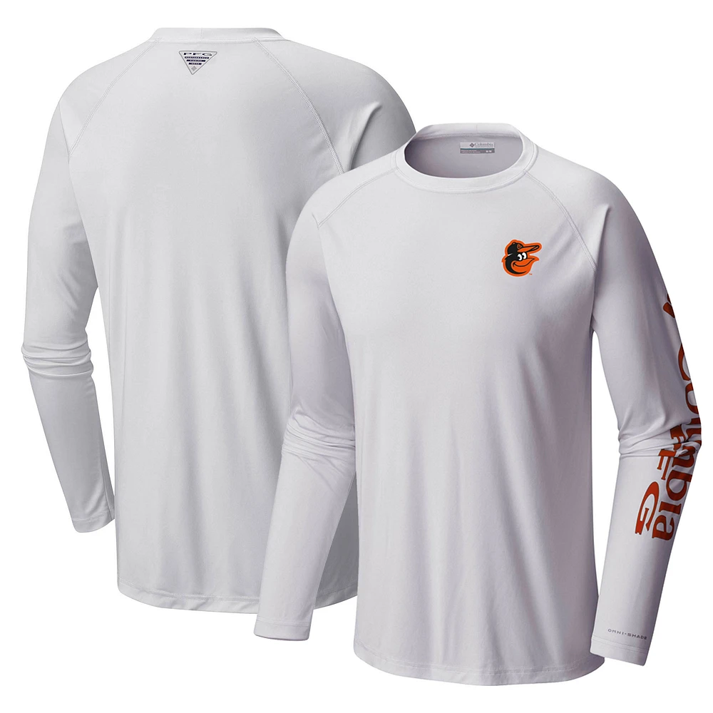 Men's Columbia White Baltimore Orioles Terminal Tackle Long Sleeve T-Shirt
