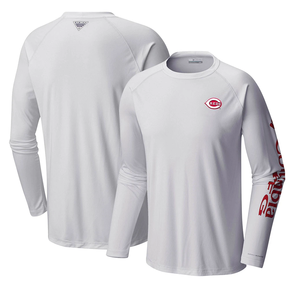 Men's Columbia White Cincinnati Reds Terminal Tackle Long Sleeve T-Shirt