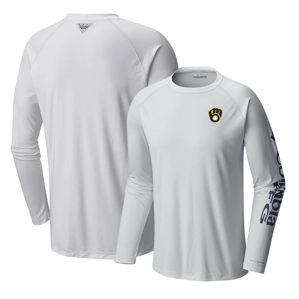 Men's Columbia White Milwaukee Brewers Terminal Tackle Long Sleeve T-Shirt