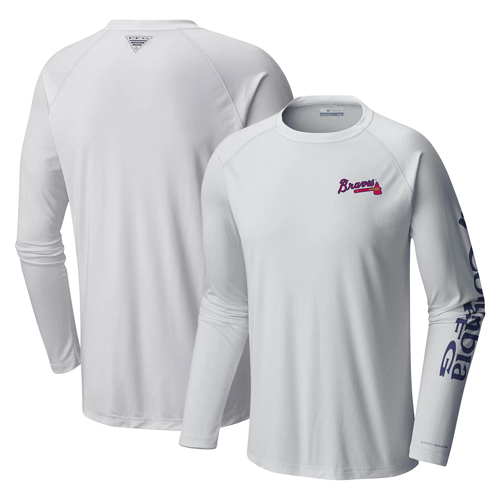 Men's Columbia White Atlanta Braves Terminal Tackle Long Sleeve T-Shirt