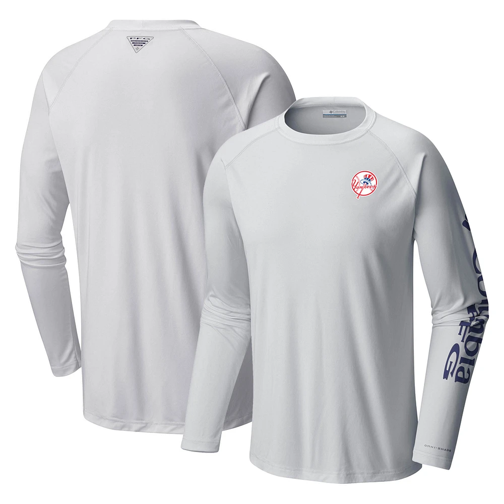 Men's Columbia White New York Yankees Terminal Tackle Long Sleeve T-Shirt
