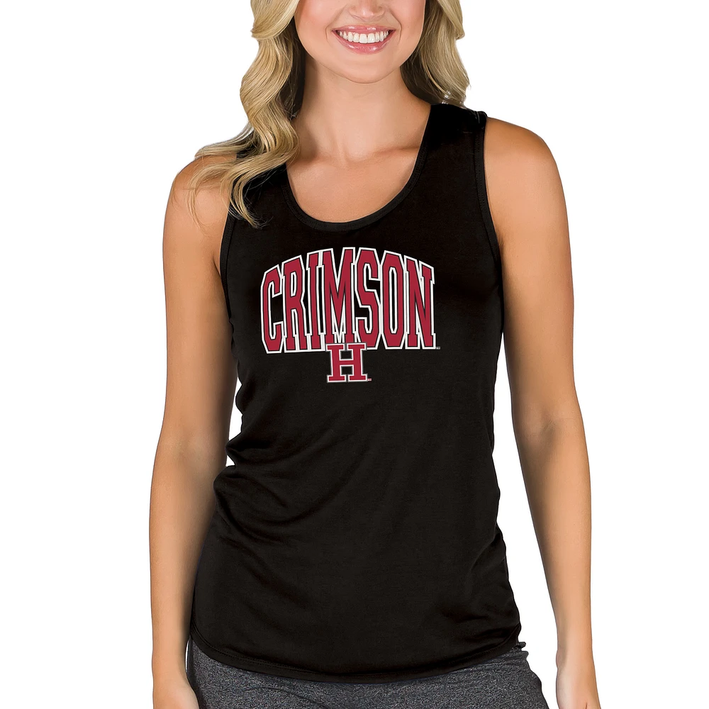Women's College Concepts Black Harvard Crimson Marathon Racerback Tank Top
