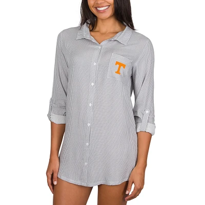 Women's College Concepts Gray Tennessee Volunteers Full-Button Long Sleeve Melody Nightshirt