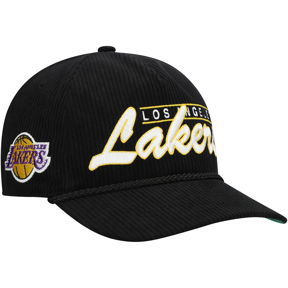 Men's '47 Black Los Angeles Lakers Double Header Sidepatch Cord Hitch Adjustable Hat