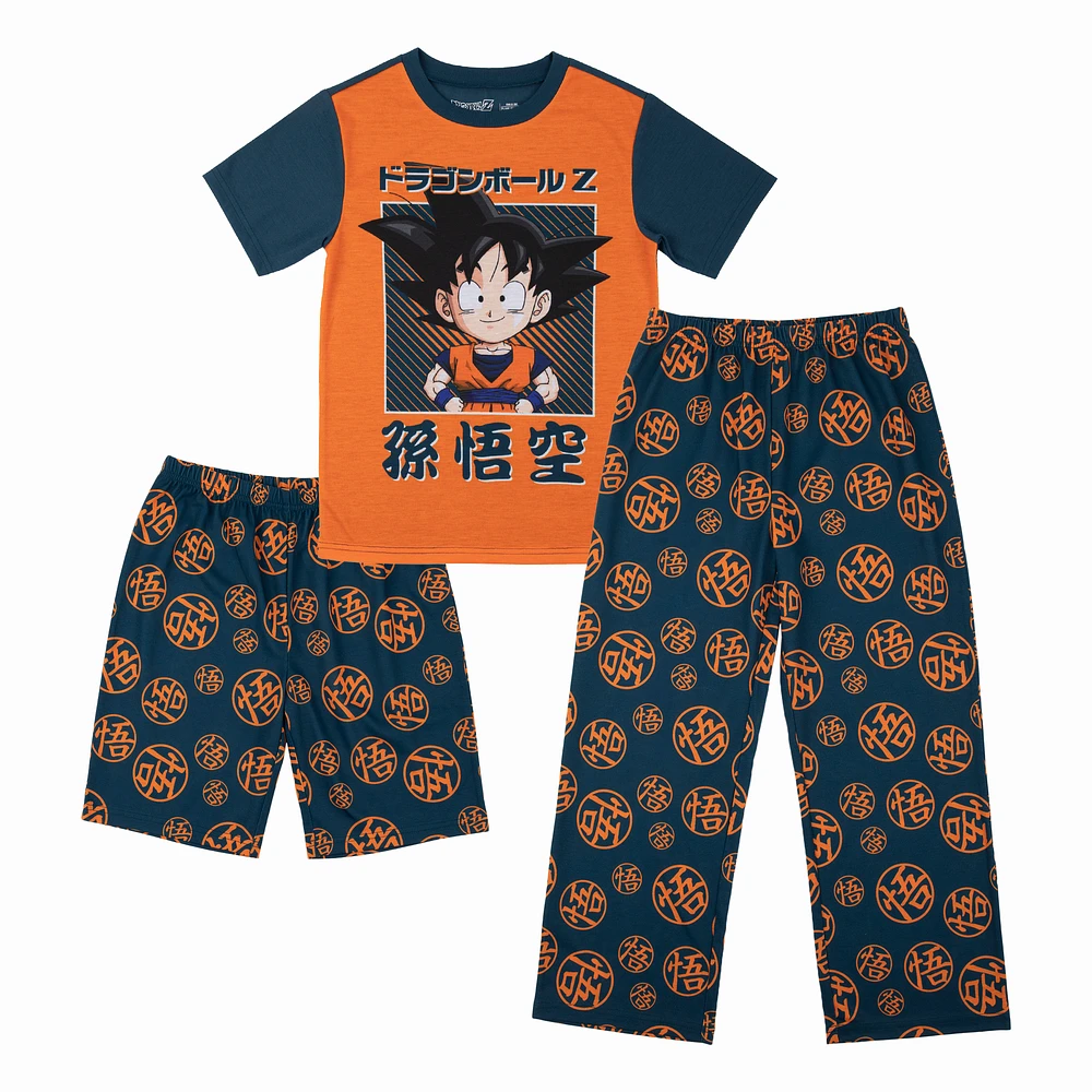 Youth Goku Orange Dragon Ball Z Three-Piece Short Sleeve Pajama Shorts & Pants Set