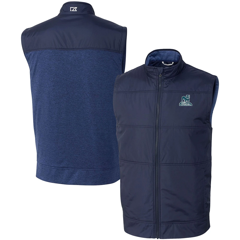 Men's Cutter & Buck Navy Citadel Bulldogs DryTec Stealth Hybrid Quilted Full-Zip Windbreaker Vest