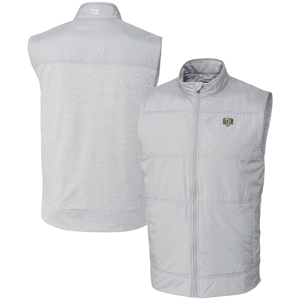 Men's Cutter & Buck Gray North Carolina Tar Heels DryTec Stealth Hybrid Quilted Full-Zip Windbreaker Vest