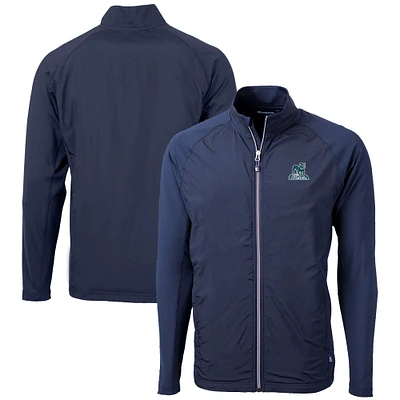 Men's Cutter & Buck Navy Citadel Bulldogs Vault Adapt Eco Knit Hybrid Recycled Mens Full Zip Jacket