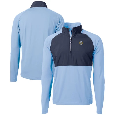 Men's Cutter & Buck Carolina Blue North Tar Heels DryTec Adapt Eco Knit Hybrid Recycled Raglan Quarter-Zip Jacket