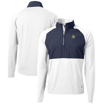 Men's Cutter & Buck White North Carolina Tar Heels DryTec Adapt Eco Knit Hybrid Recycled Raglan Quarter-Zip Jacket