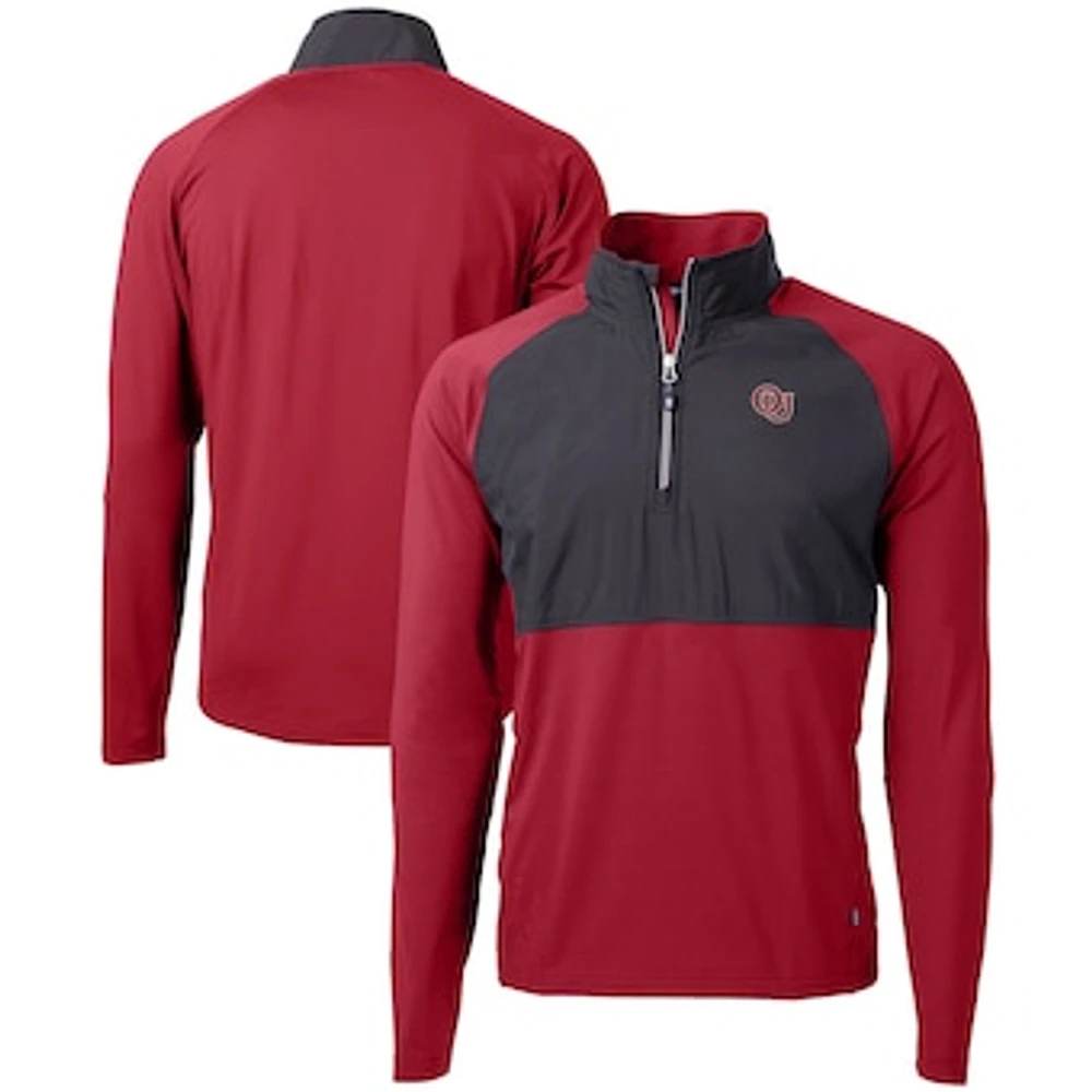 Men's Cutter & Buck Crimson Oklahoma Sooners DryTec Adapt Eco Knit Hybrid Recycled Raglan Quarter-Zip Jacket