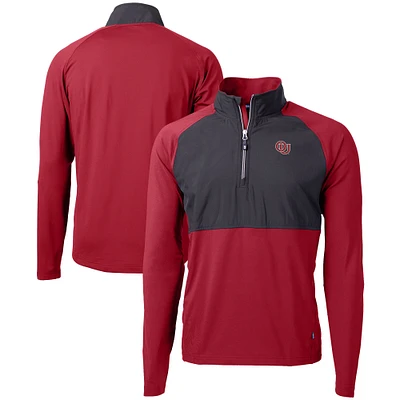 Men's Cutter & Buck Crimson Oklahoma Sooners DryTec Adapt Eco Knit Hybrid Recycled Raglan Quarter-Zip Jacket