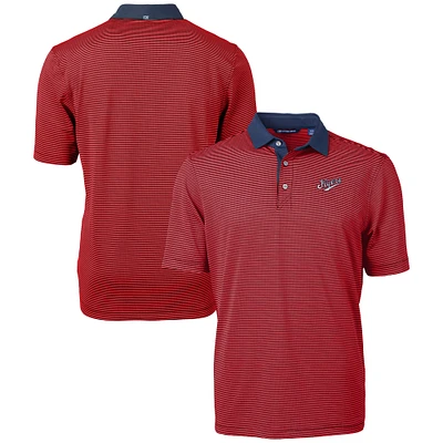 Men's Cutter & Buck Red/Navy Dayton Flyers Vault DryTec Virtue Eco Pique Micro Stripe Recycled Polo