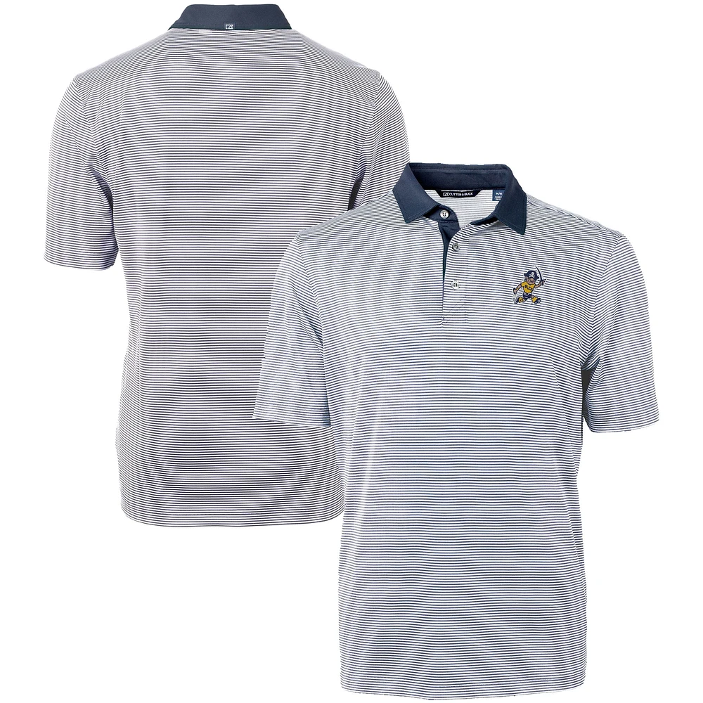 Men's Cutter & Buck Navy/White ETSU Buccaneers Vault DryTec Virtue Eco Pique Micro Stripe Recycled Polo