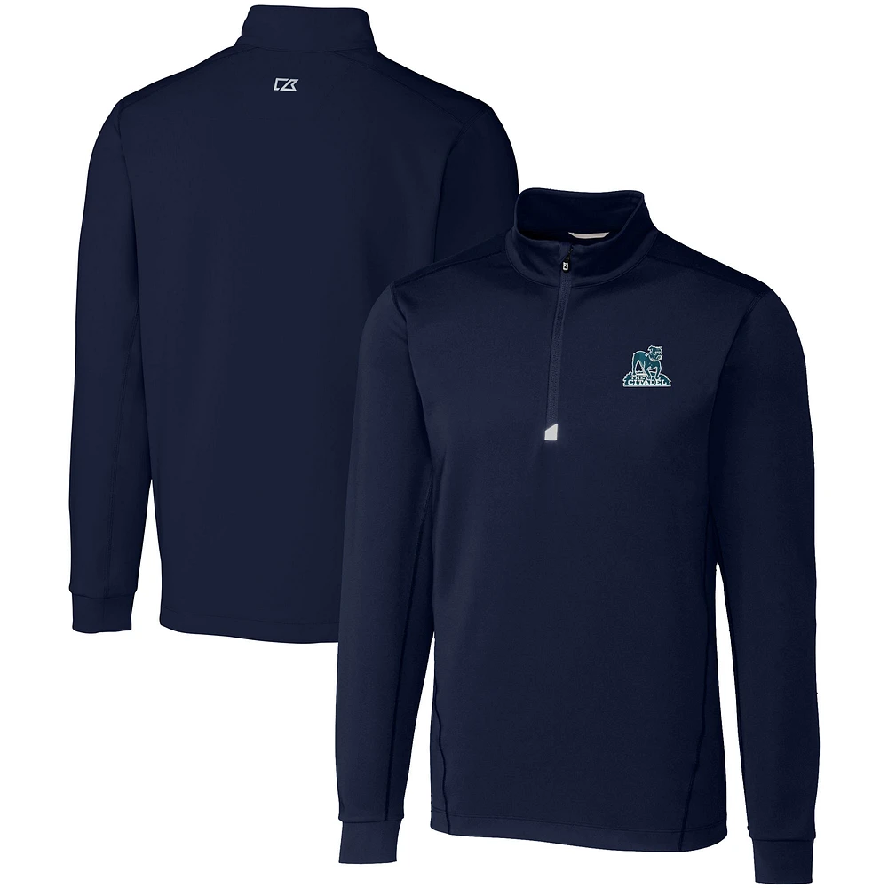 Men's Cutter & Buck Navy Citadel Bulldogs Vault DryTec Traverse Stretch Quarter-Zip Pullover