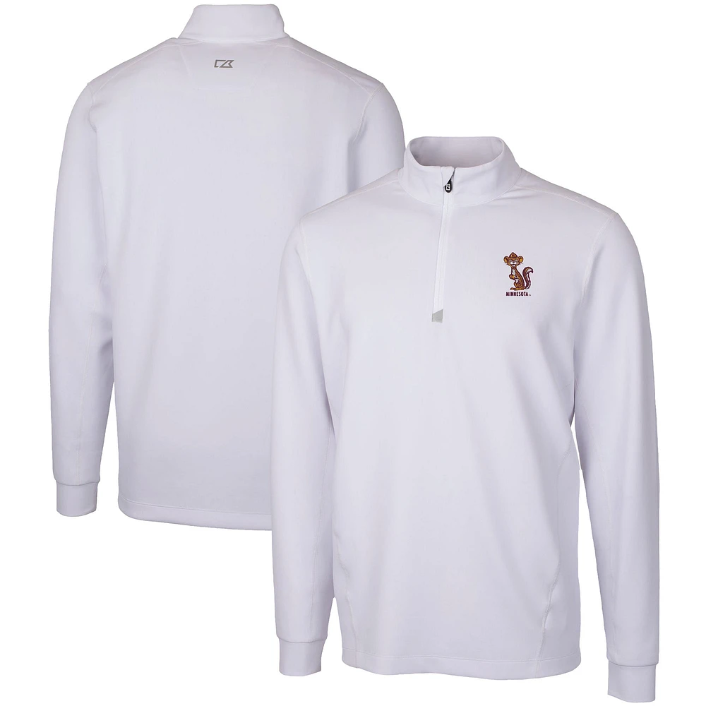 Men's Cutter & Buck White Minnesota Golden Gophers Vault DryTec Traverse Stretch Quarter-Zip Pullover