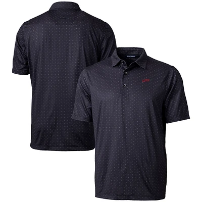Men's Cutter & Buck Black SMU Mustangs Vault DryTec Pike Double Dot Print Stretch Polo